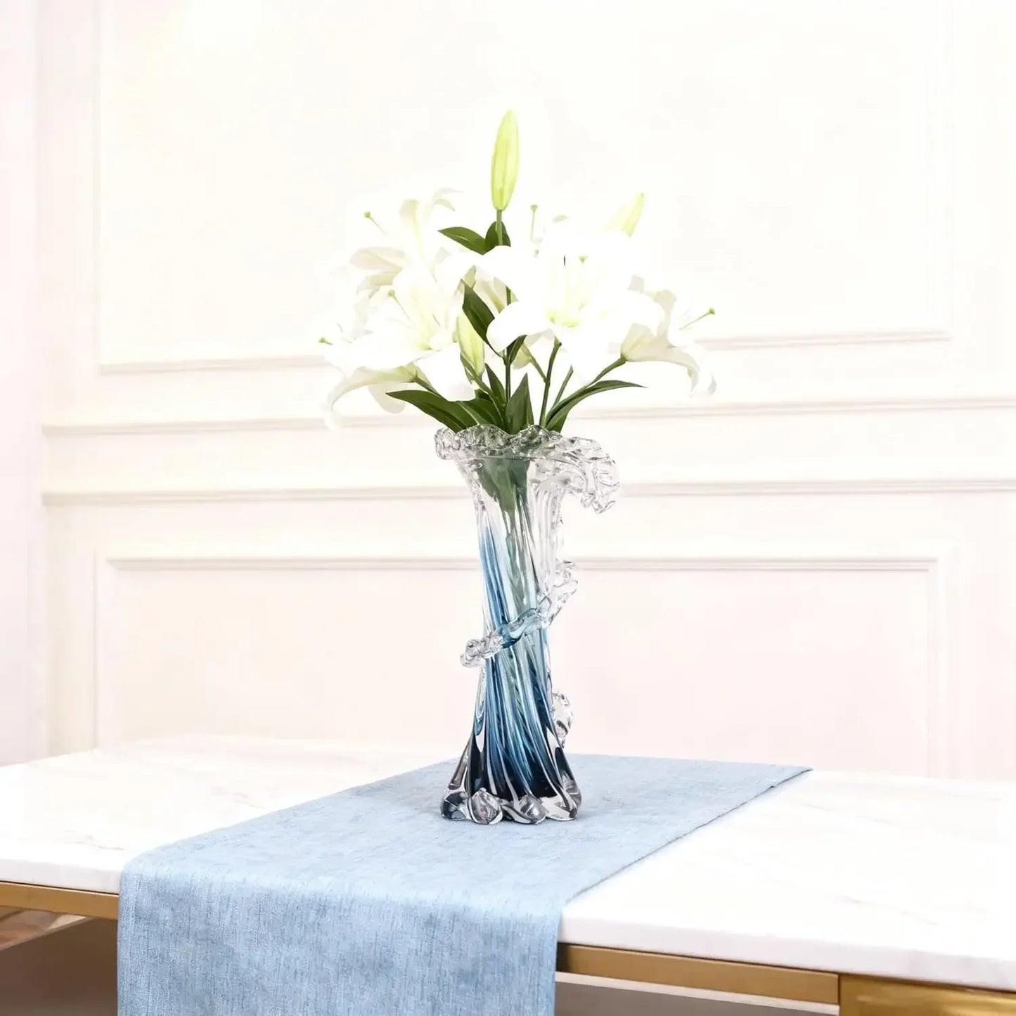 Hand Blown Glass Vase Ocean Wave Centerpiece For Home Decor