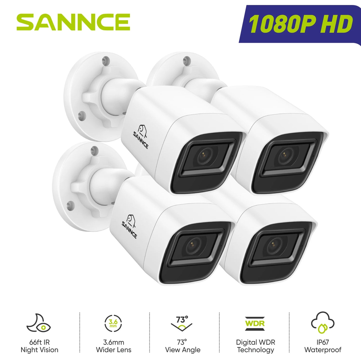 SANNCE 2MP 1080P Bullet CCTV Camera 3.6mm Lens Night Vision DVR