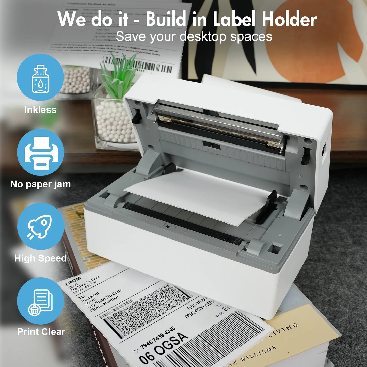 TakeYou No Ink Thermal Label Printer Portable 203DPI Bluetooth USB