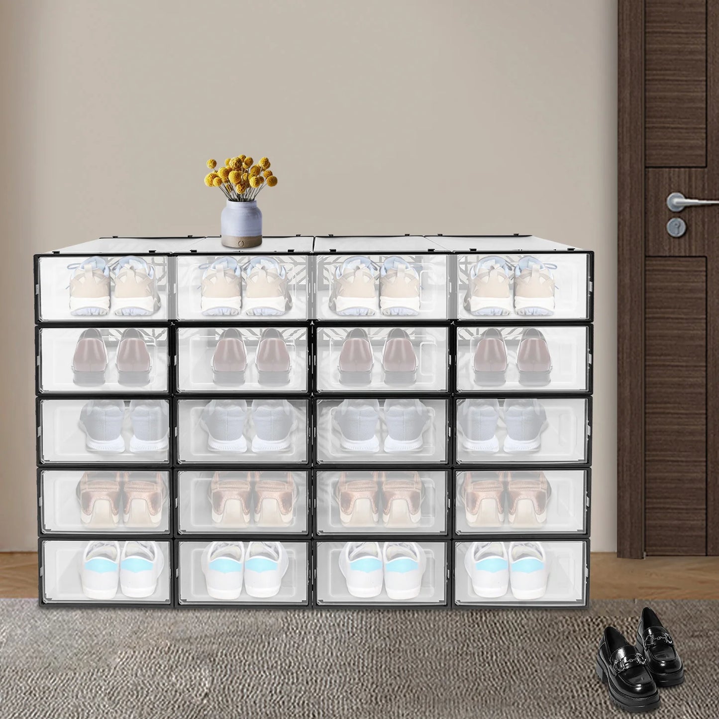 Shoe Storage Box Set, Transparent PP, Moisture Dust Proof Organizer