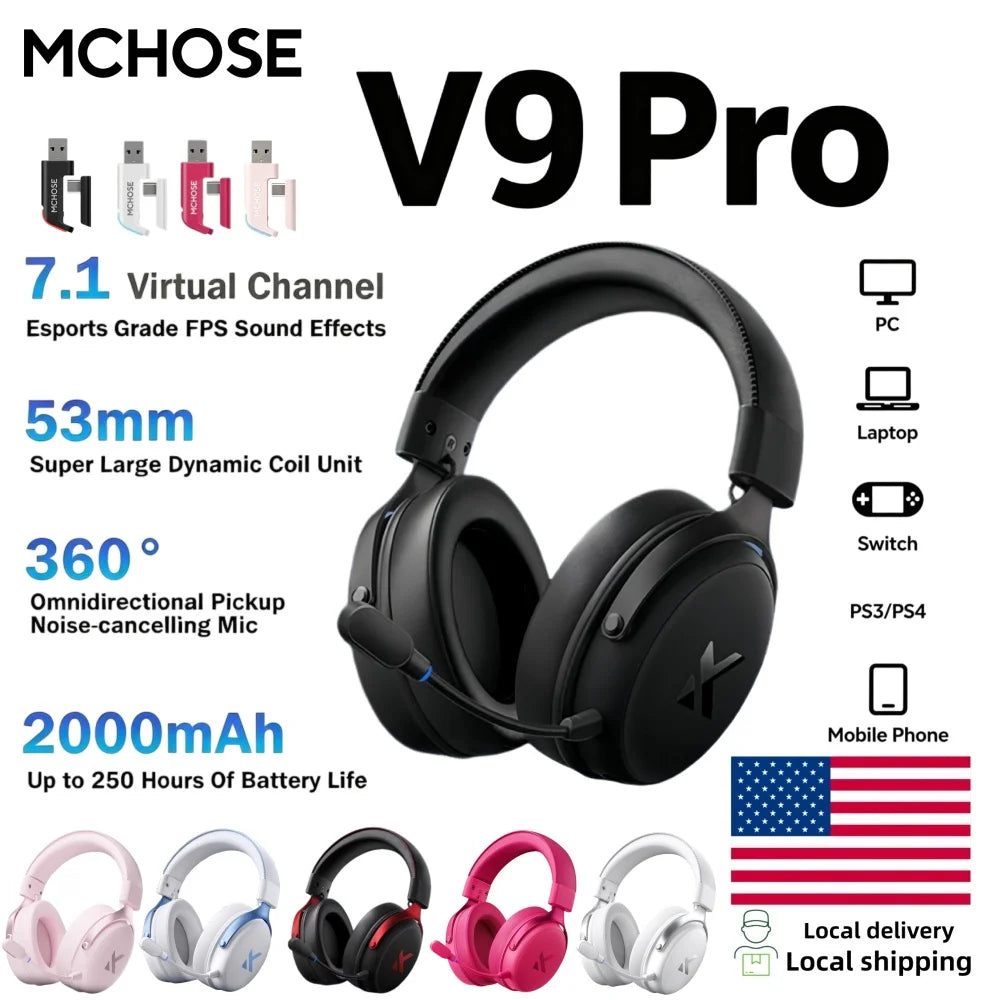 MCHOSE V9 Pro Wireless Headset With 7.1 Surround Sound Microphone