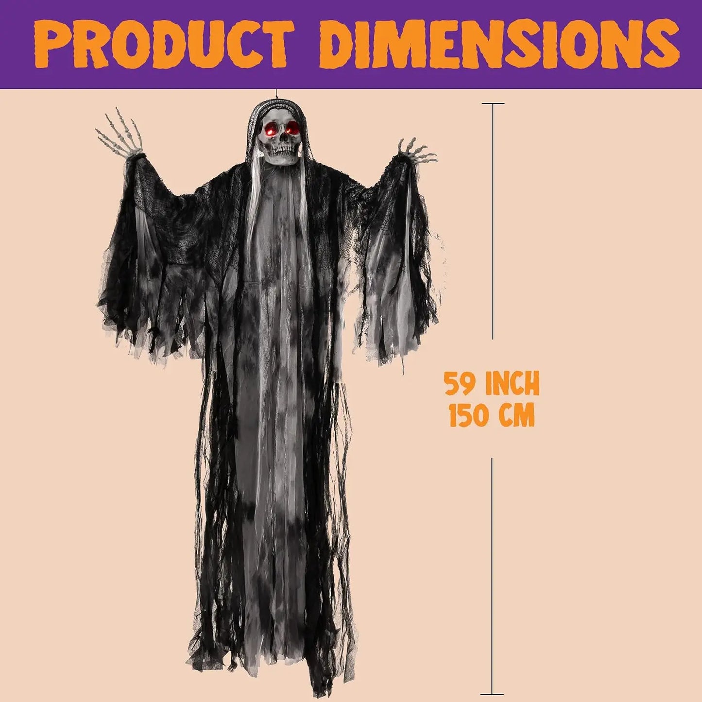 Joyfy Animated Grim Reaper Halloween Decoration Glowing Eyes Voice Control