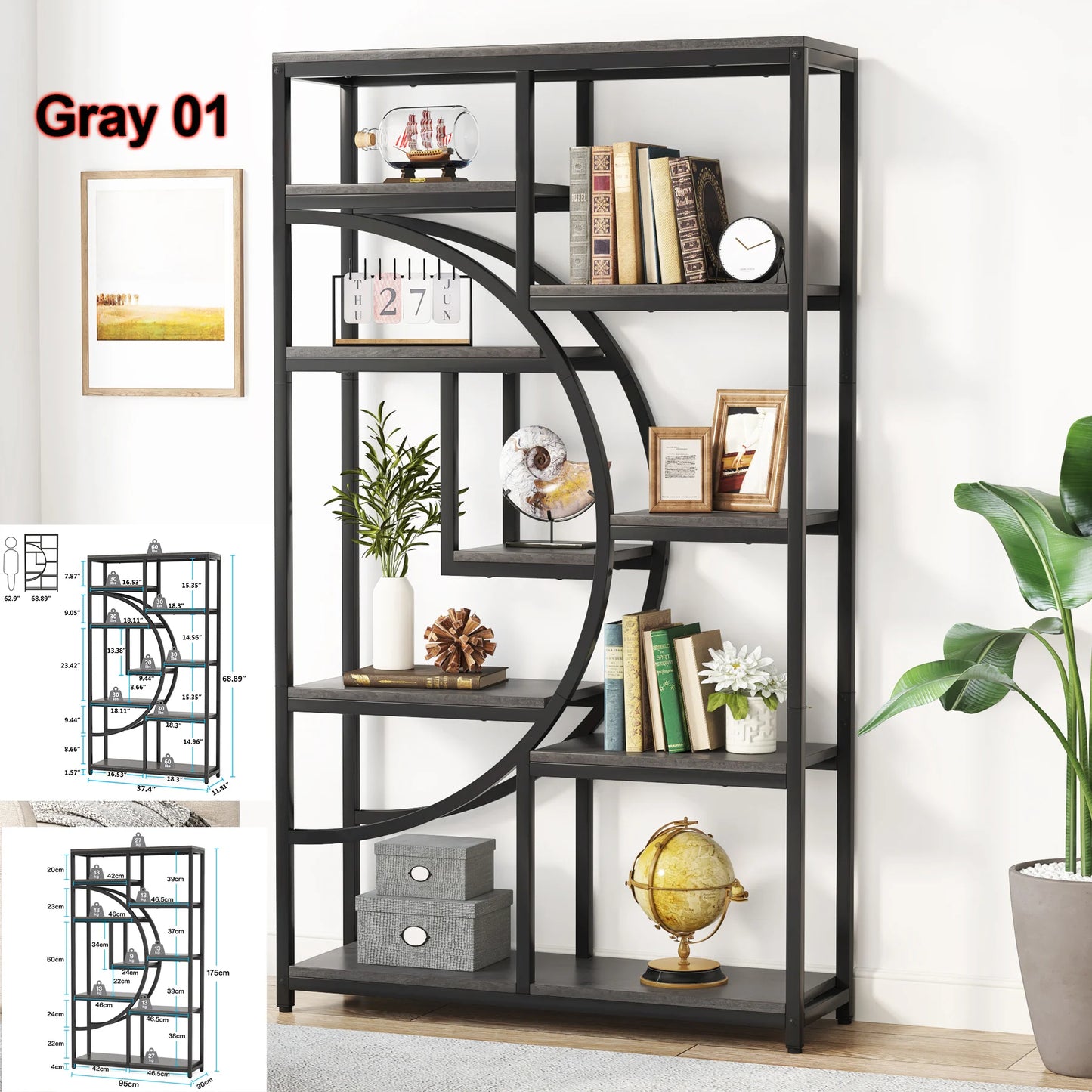 Tribesigns Industrial 5 Tier Etagere Bookcase Freestanding Bookshelf