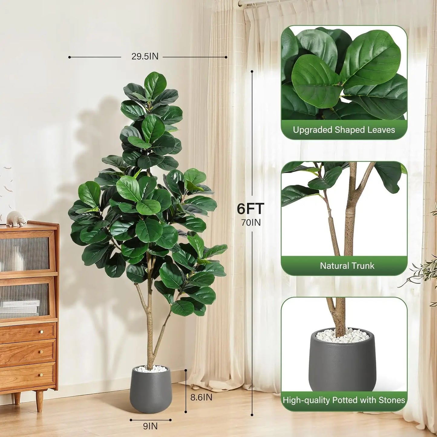 HiMISS Fiddle Leaf Fig Tree Artificial Lifelike In Planter