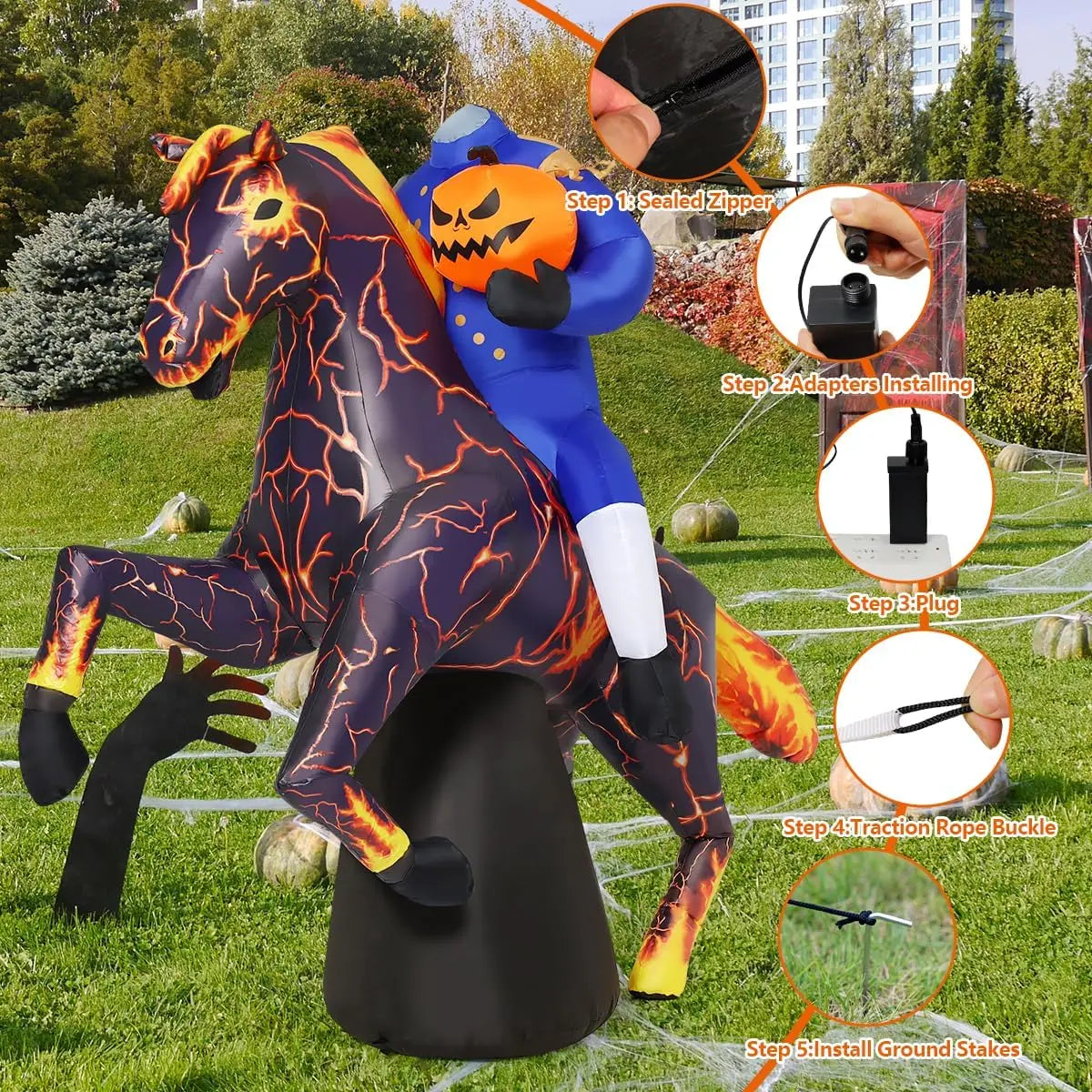 Headless Horseman Halloween Inflatable Outdoor Decoration With LED Lights