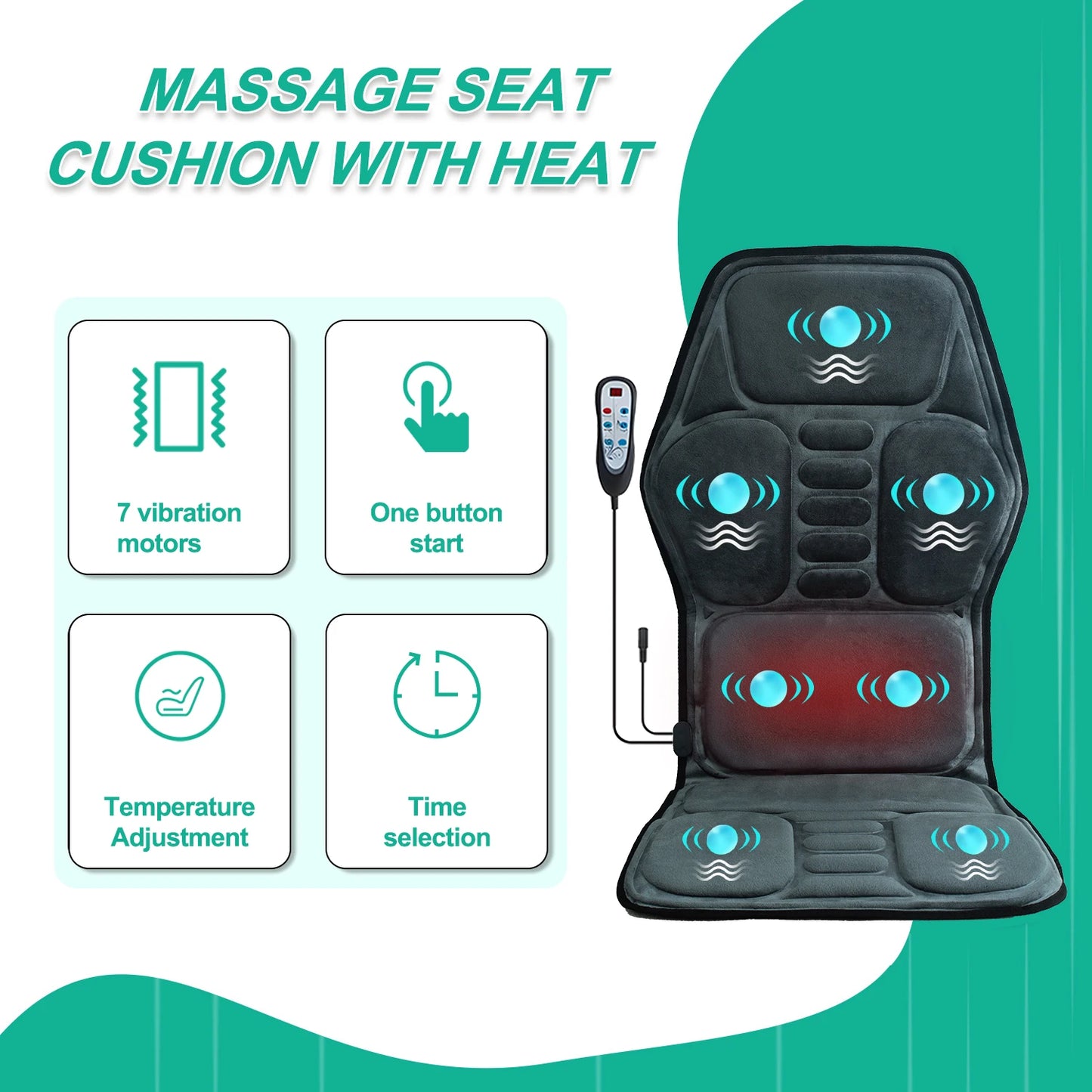 HOMEMASSA Vibration Back Massager Seat Cushion with Heat