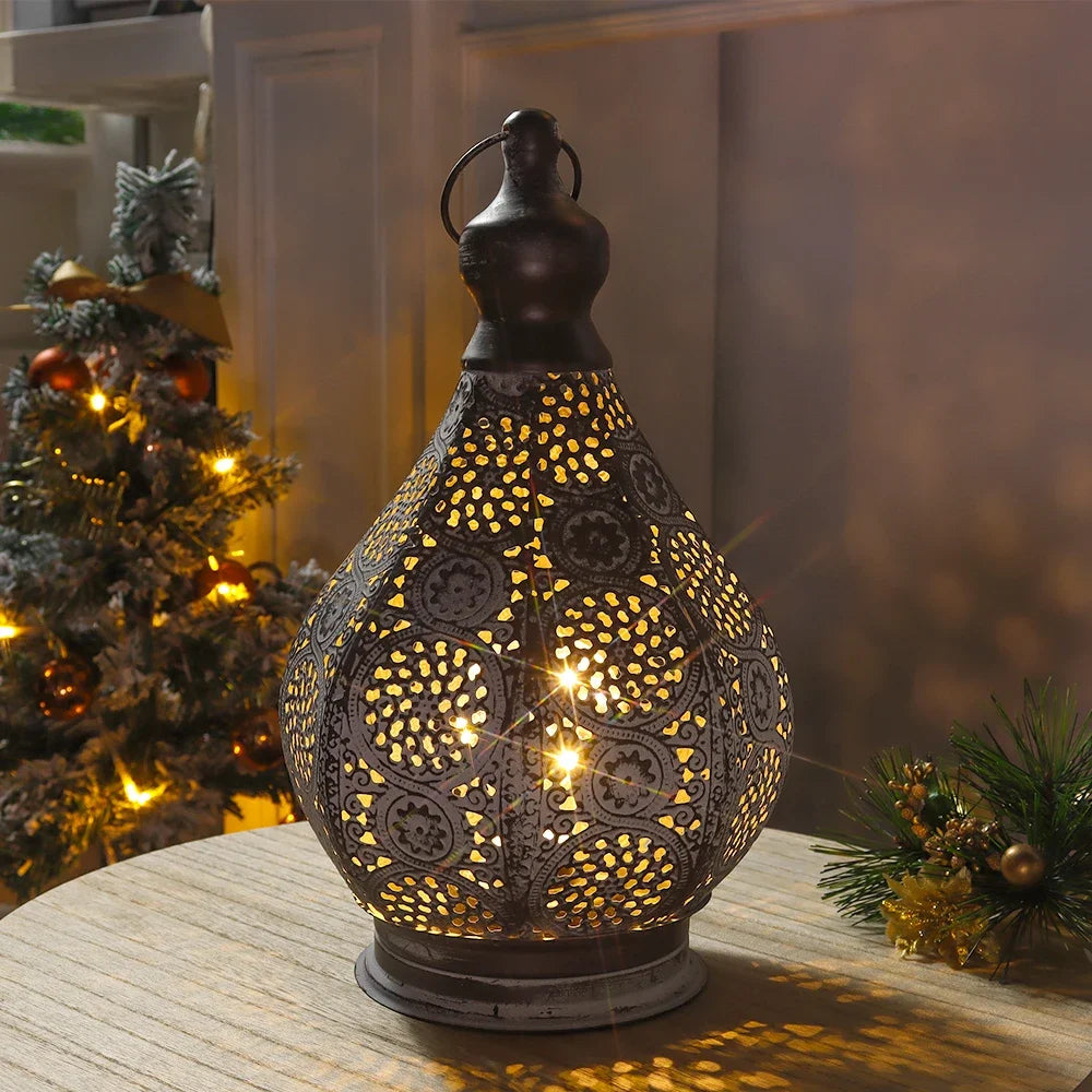 NEWIMAGE Moroccan Battery Powered Table Lamp Lantern For Outdoor Decor
