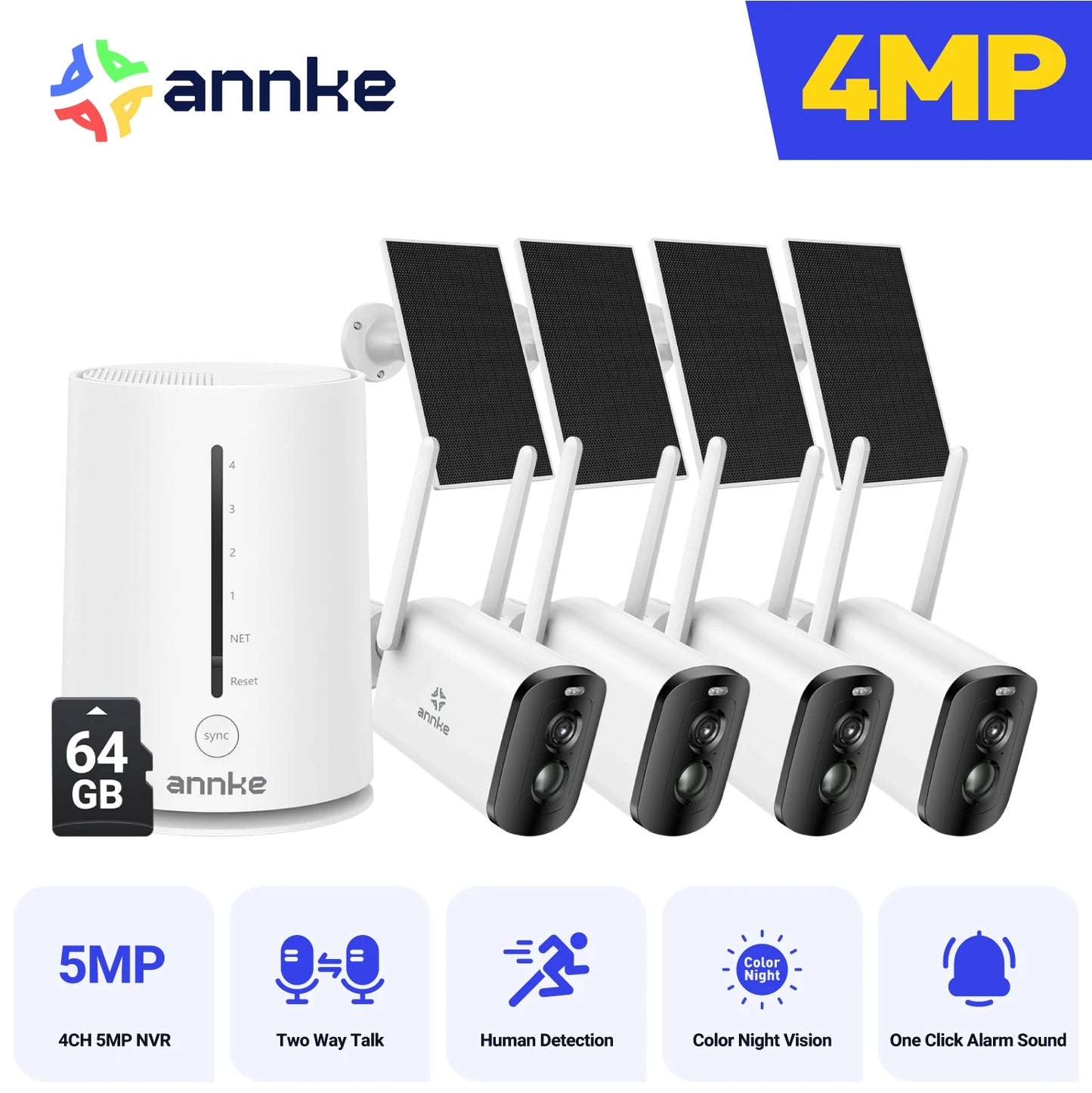 ANNKE 4MP Solar Wireless Security Cameras With 4CH NVR