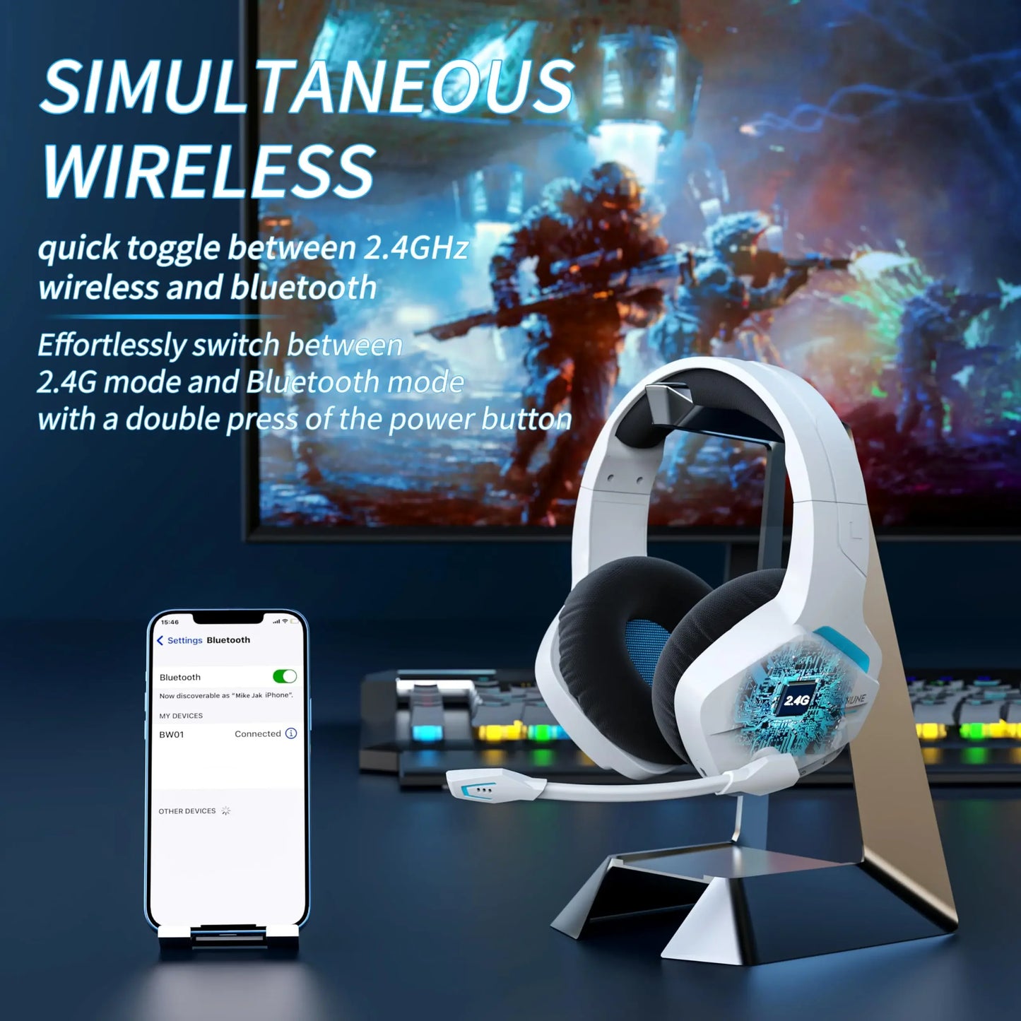 BINNUNE BW01 Wireless Gaming Headset With Microphone PC PS4 PS5