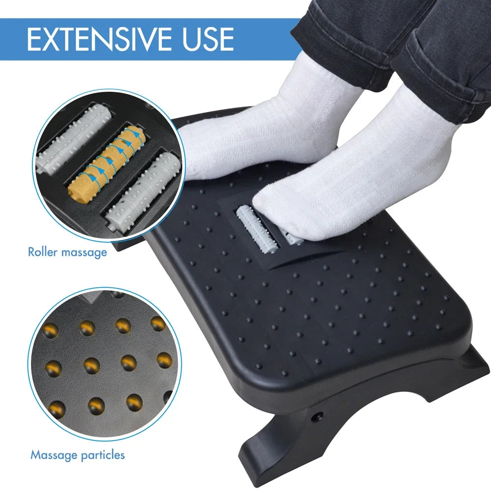 Ergonomic Under Desk Footrest With Massage Rollers For Office And Home