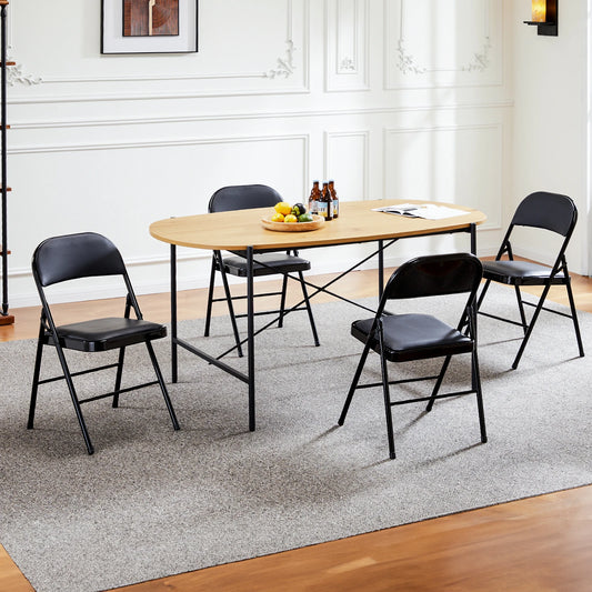 JHK Leather Padded Folding Chair 4 Pack Sturdy Metal Frame