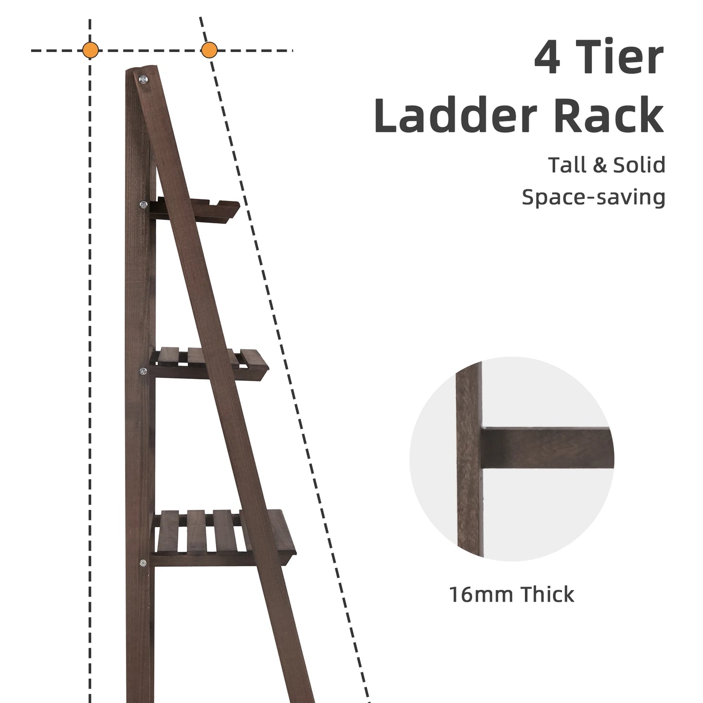 Folding 4-Tier Wooden Ladder Shelf Storage Rack For Home Use