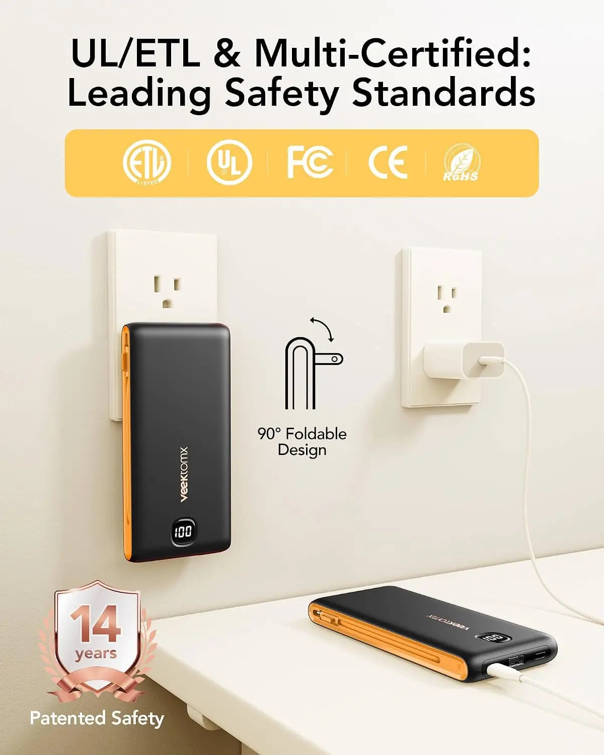 Portable 10000mAh Power Bank With Built In Cables Fast Charge