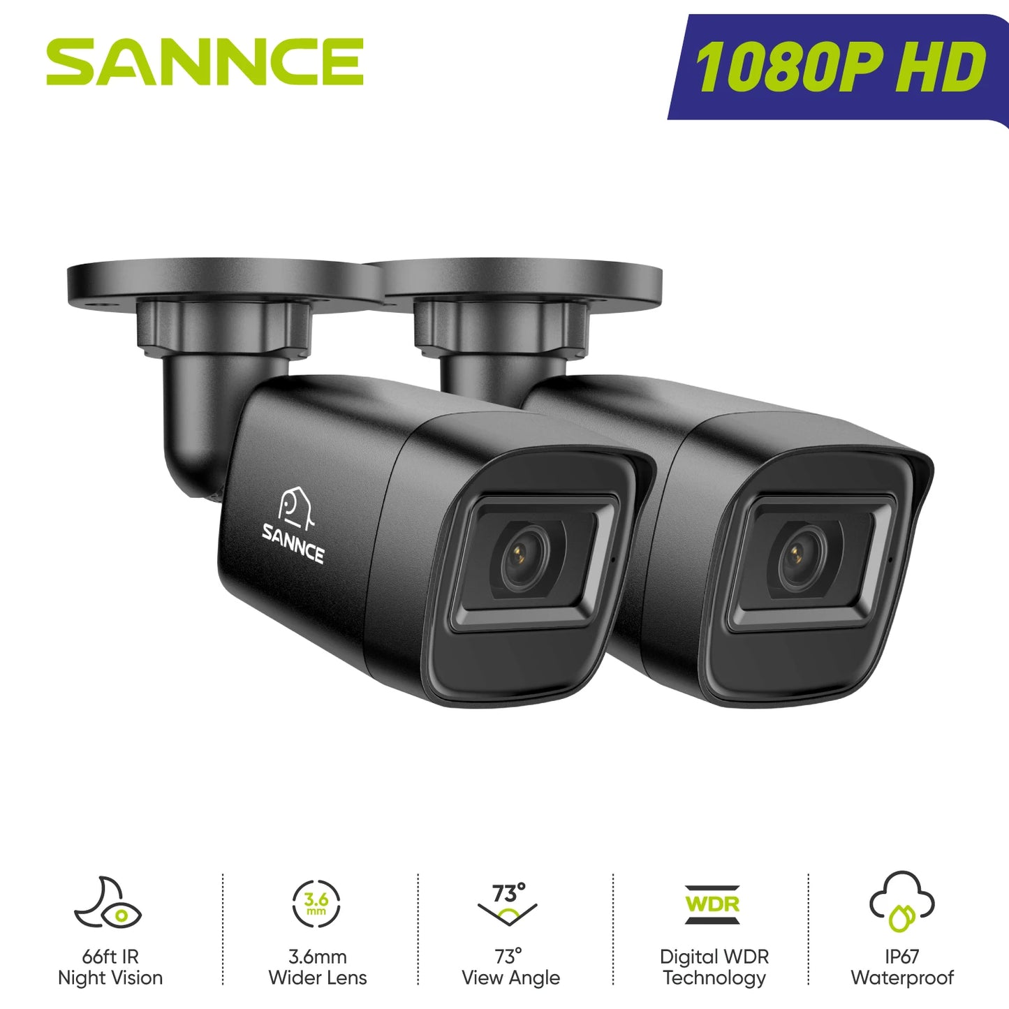 SANNCE 2MP 1080P Bullet CCTV Camera 3.6mm Lens Night Vision DVR