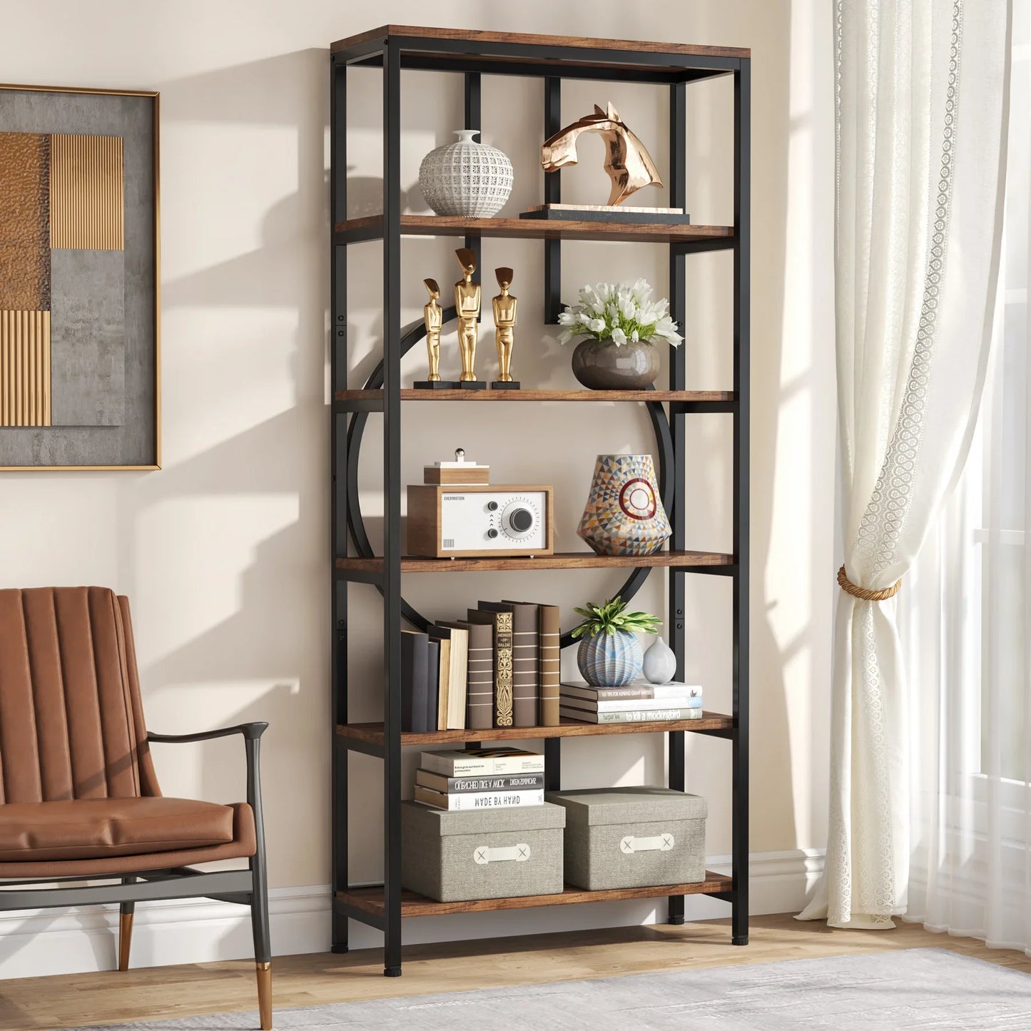 Tribesigns Industrial Bookshelf Tall 5 Tier Open Shelves Bookcase