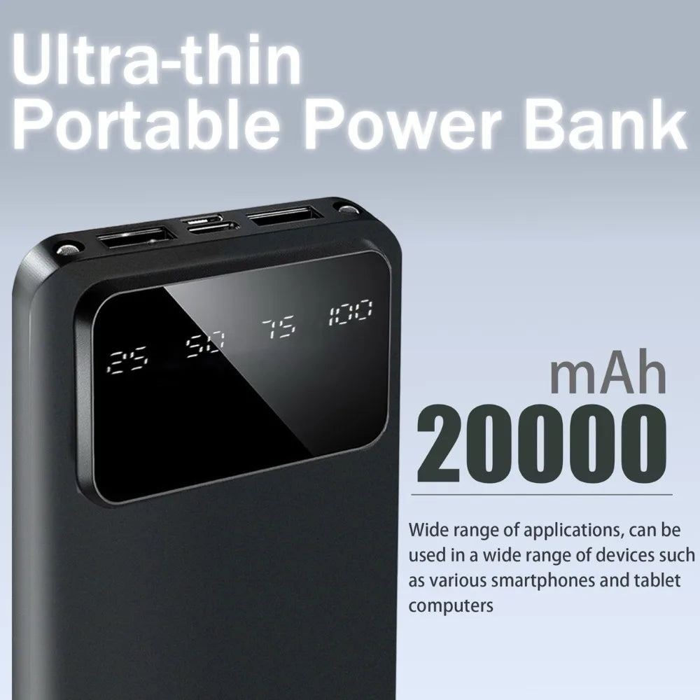 20000mAh Dual USB Power Bank With LED Display Type-C And Micro Inputs