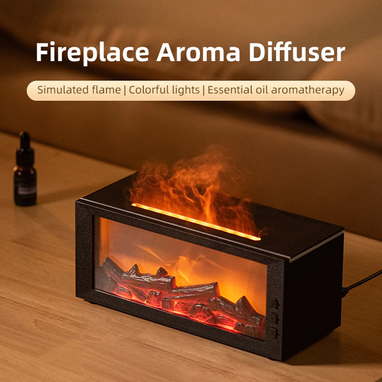 Fireplace Flame Air Diffuser Humidifier With Timer And Aroma