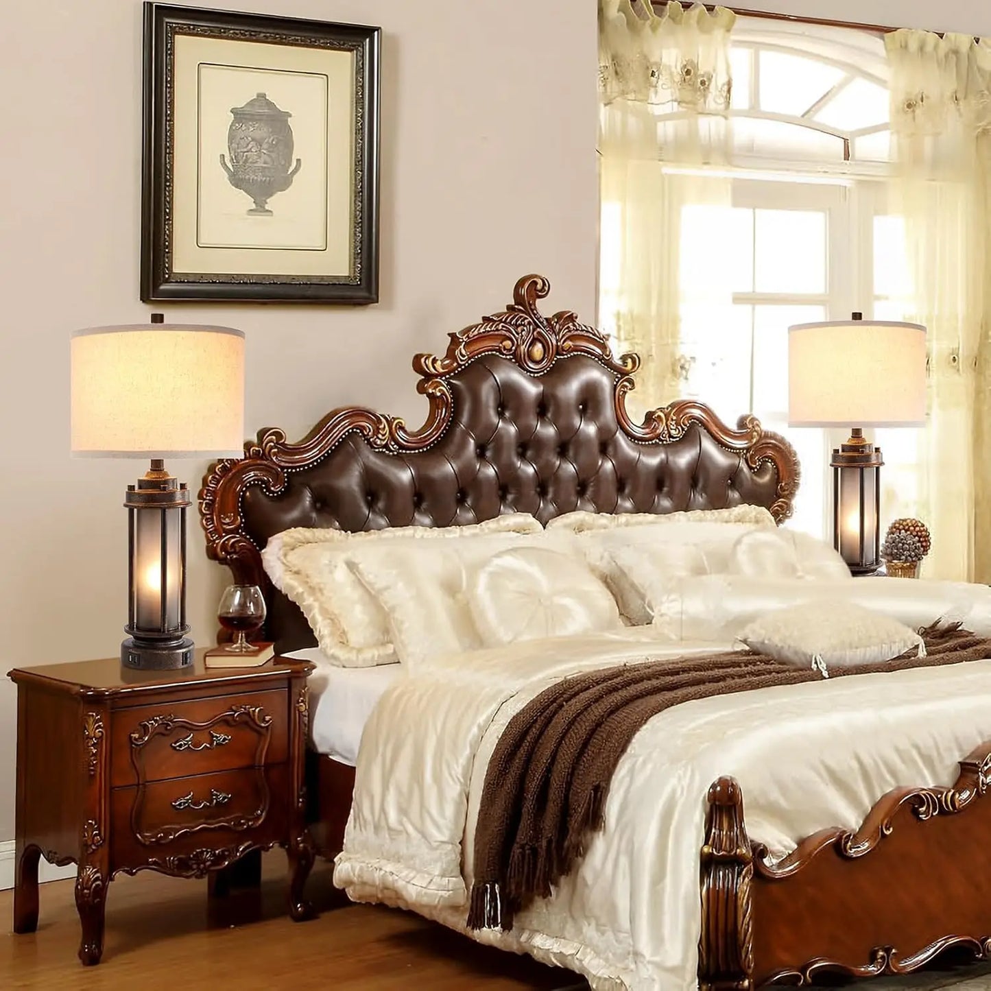 Farmhouse Table Lamps Set of 2 With USB Charging Ports