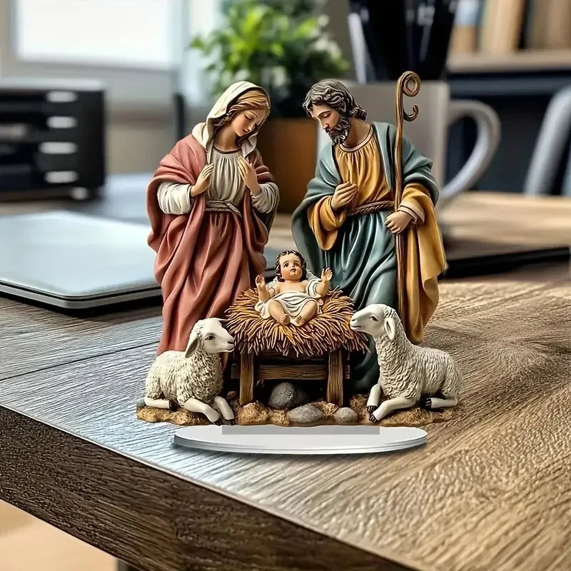 Acrylic Nativity Scene 2D Flat Jesus Figurine For Home Office