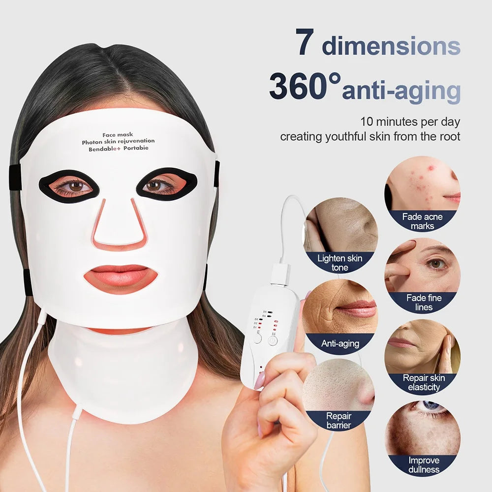 Foreverlily Silicone LED Mask With Neck Seven Wavelength Photon Therapy