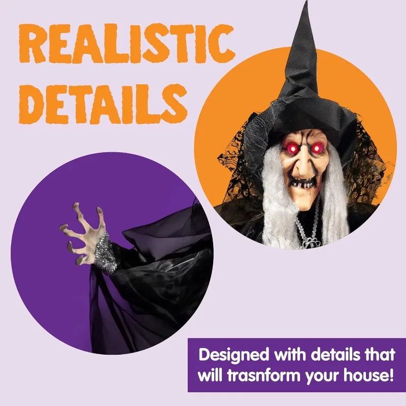 Animated Witch Halloween Decoration With Sound Activated Led Lights