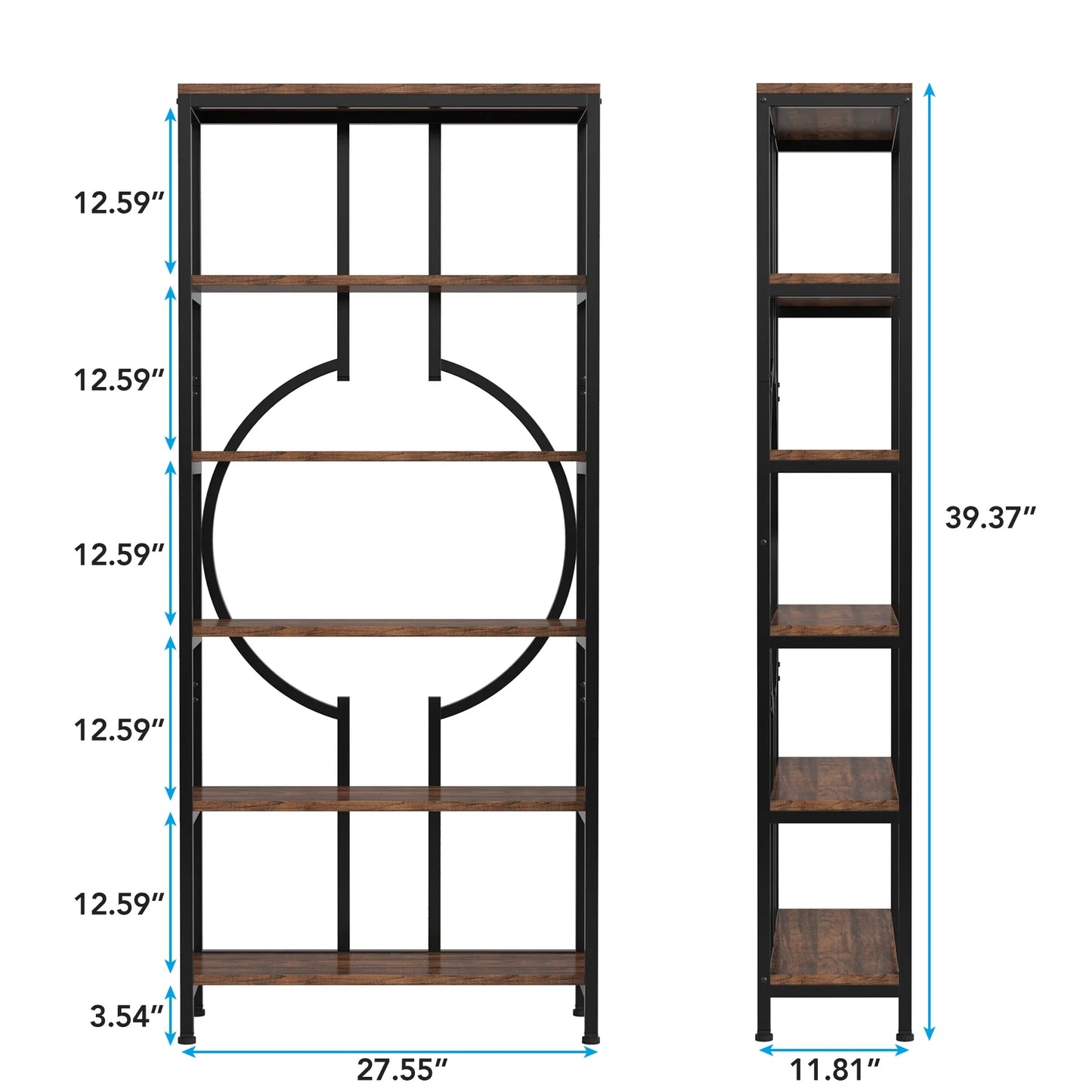 Tribesigns Industrial Bookshelf Tall 5 Tier Open Shelves Bookcase