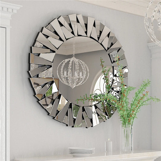 Sunburst Decorative Wall Mirror Round Beveled Glass Accent Bathroom