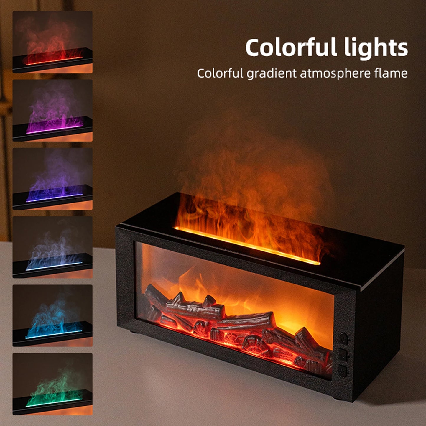 Fireplace Flame Air Diffuser Humidifier With Timer And Aroma