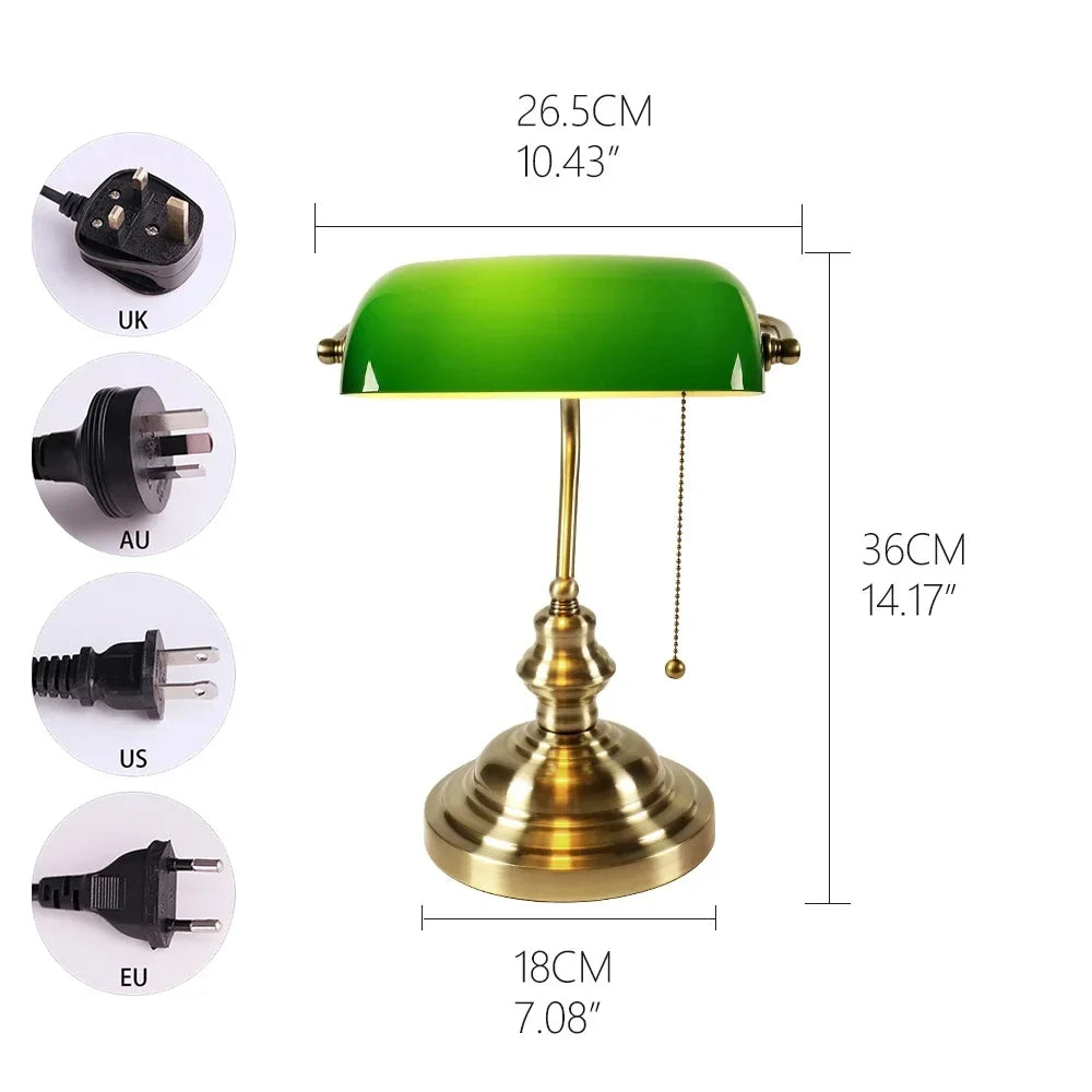 Newrays Desk Lamp Glass Banker Lamp Zipper Switch Home Office