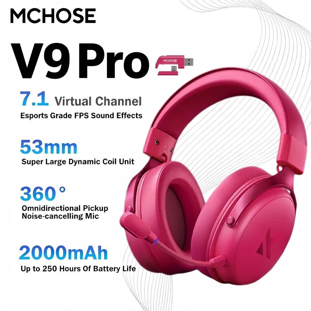 MCHOSE V9 Pro Wireless Headset With 7.1 Surround Sound Microphone