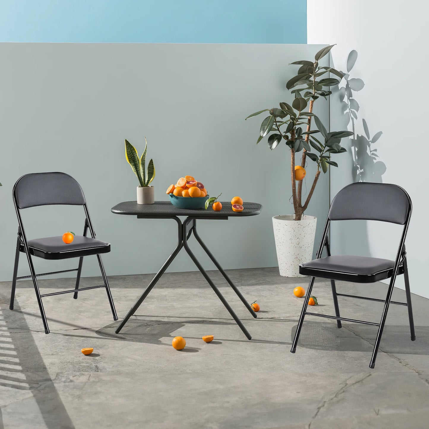 JHK Leather Padded Folding Chair 4 Pack Sturdy Metal Frame