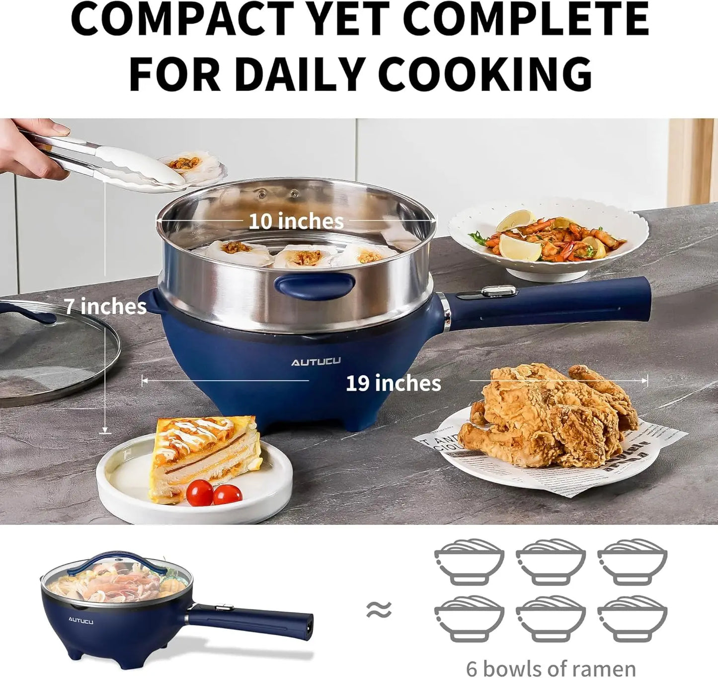 XMSJ 3L Electric Pot With Steamer Nonstick Wok 1200W