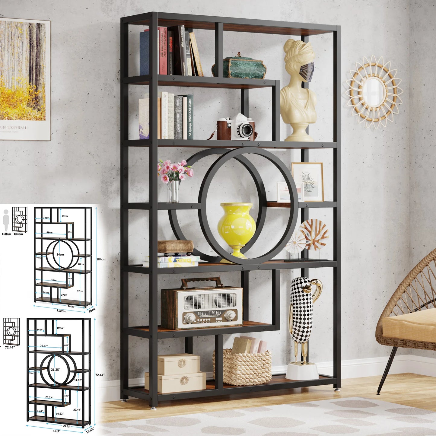 Tribesigns Industrial 5 Tier Etagere Bookcase Freestanding Bookshelf