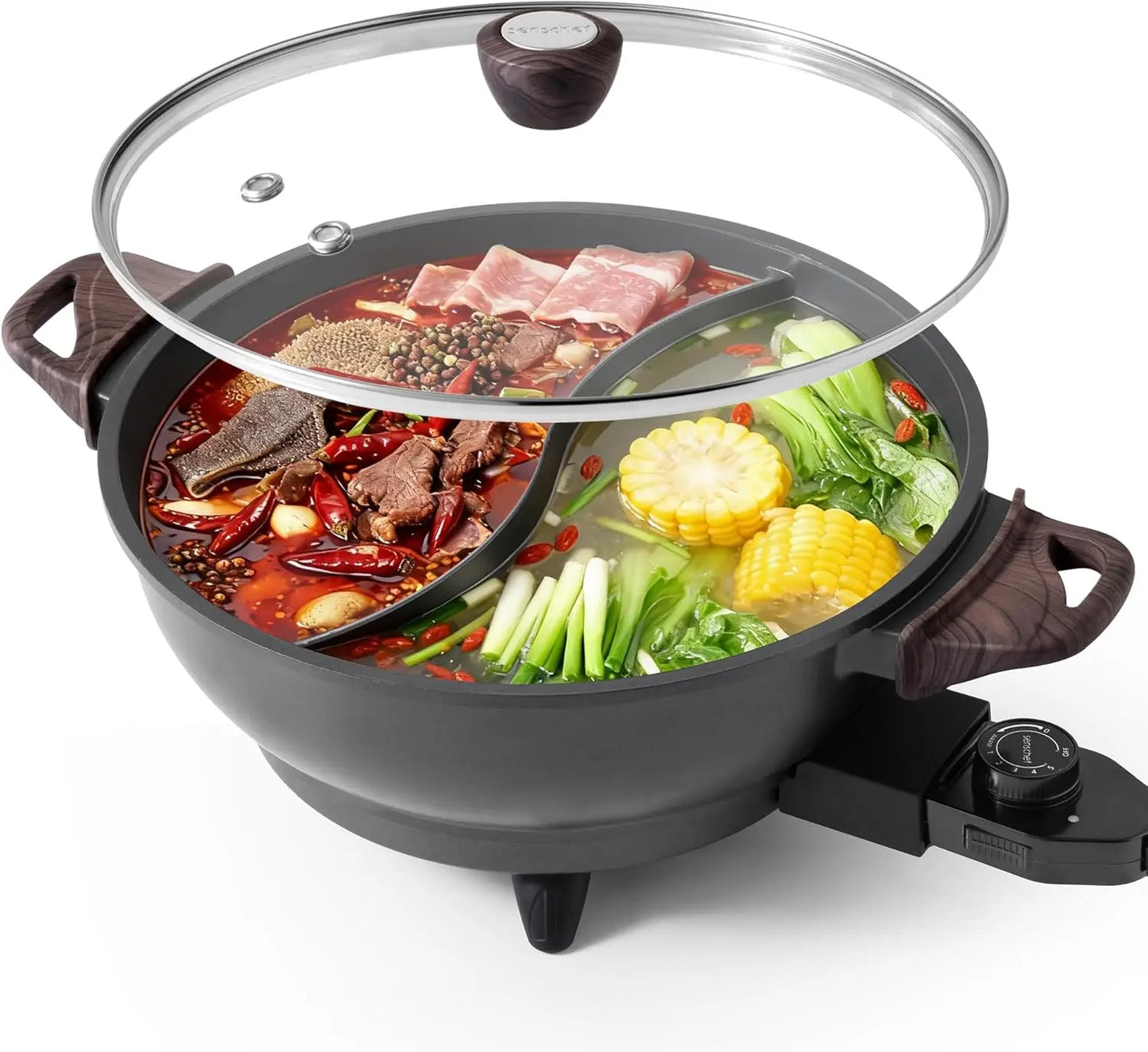 XMSJ Twin Electric Hot Pot With Divider PFAS Free Ceramic Nonstick