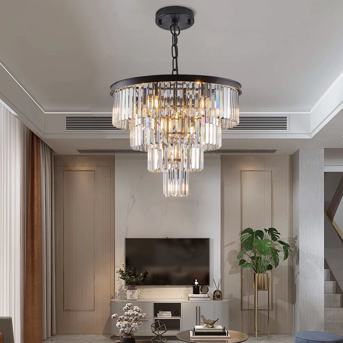 Longree Three Fourth Tier Crystal Chandelier Ceiling Light Elegant