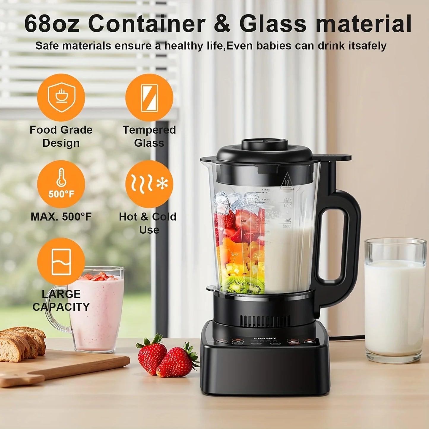 Prasky 2400W Heating Blender 25000 RPM Auto Clean Professional