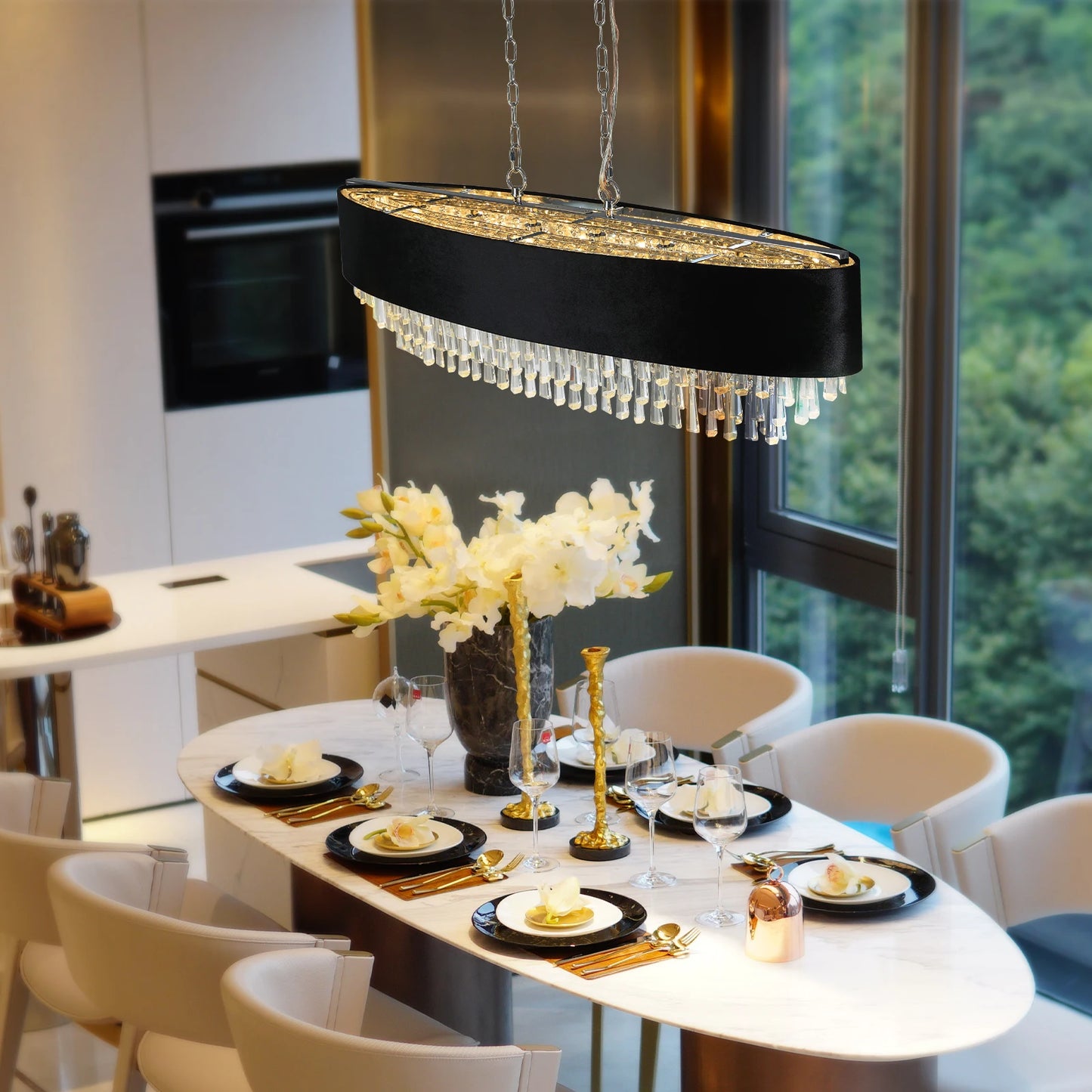 LONGREE Modern Crystal Chandelier Pendant Light for Dining Living Room