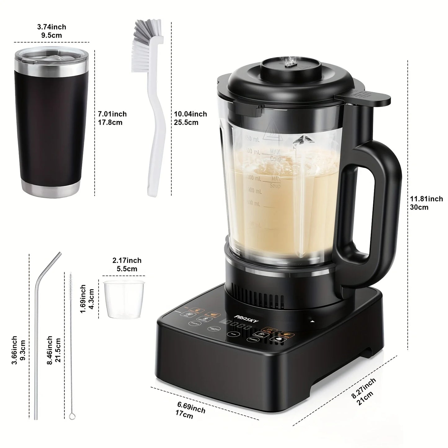 Prasky 2400W Heating Blender 25000 RPM Auto Clean Professional