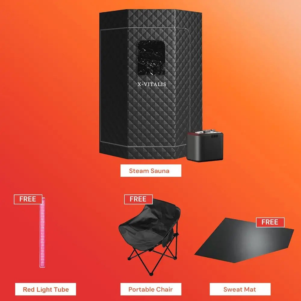 Steam Sauna With Red Light Therapy Panel For Home Spa