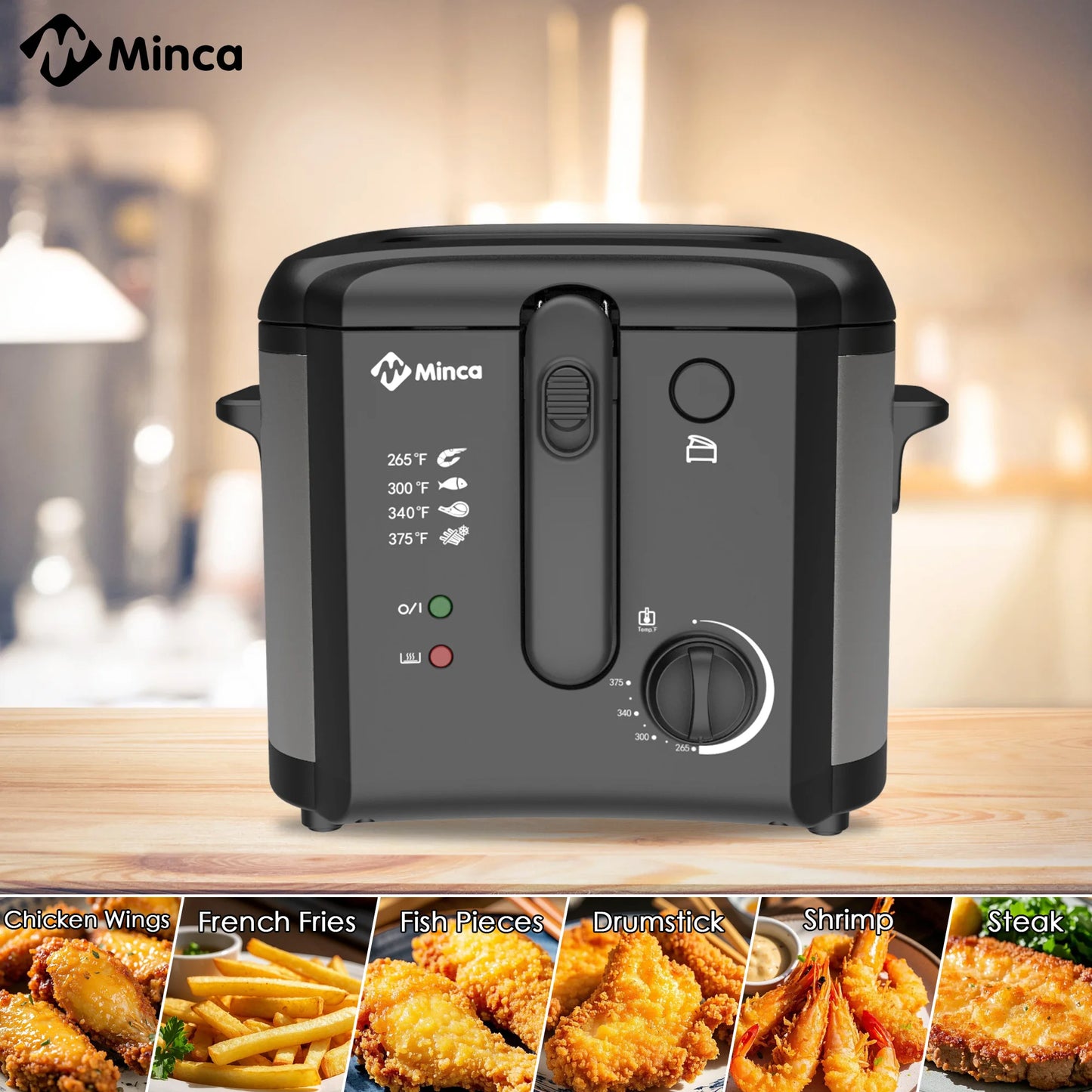M Minca Deep Fryer 1500W Temperature Control Detachable Lid