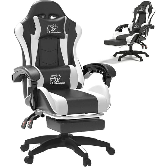Computer Gaming Chair Ergonomic Leather Office Chair With Foot Rest