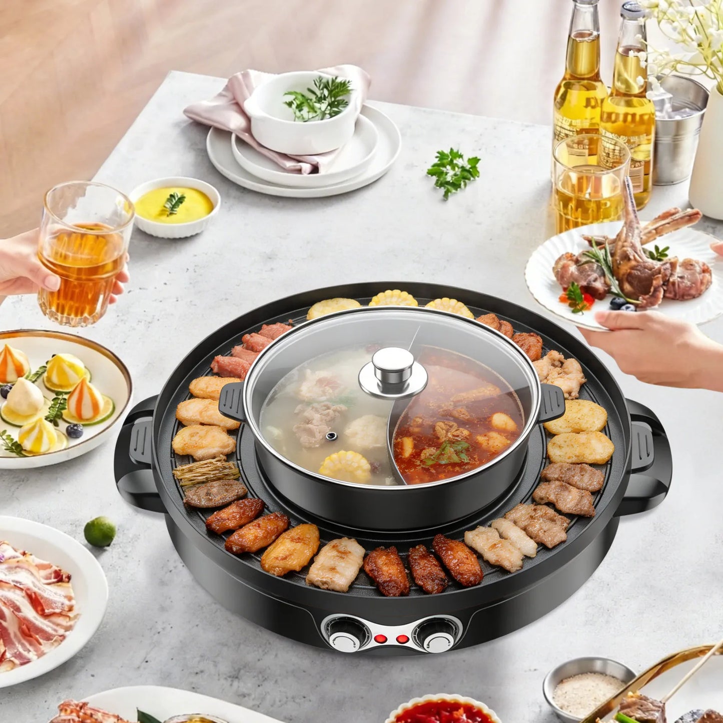 Electric 2-In-1 Grill And Hot Pot Appliance 110V US Plug