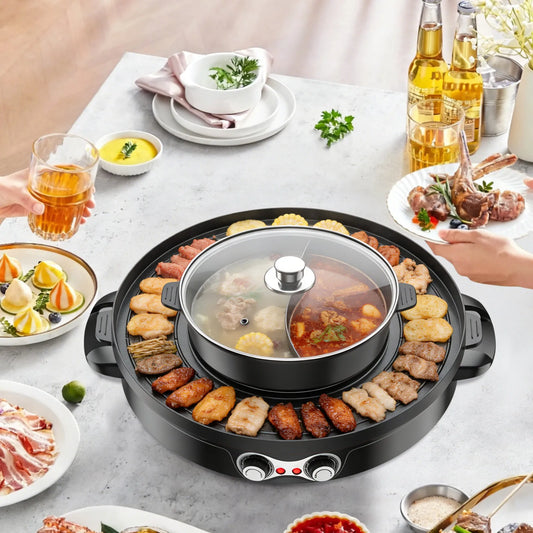 Electric 2-In-1 Grill And Hot Pot Appliance 110V US Plug
