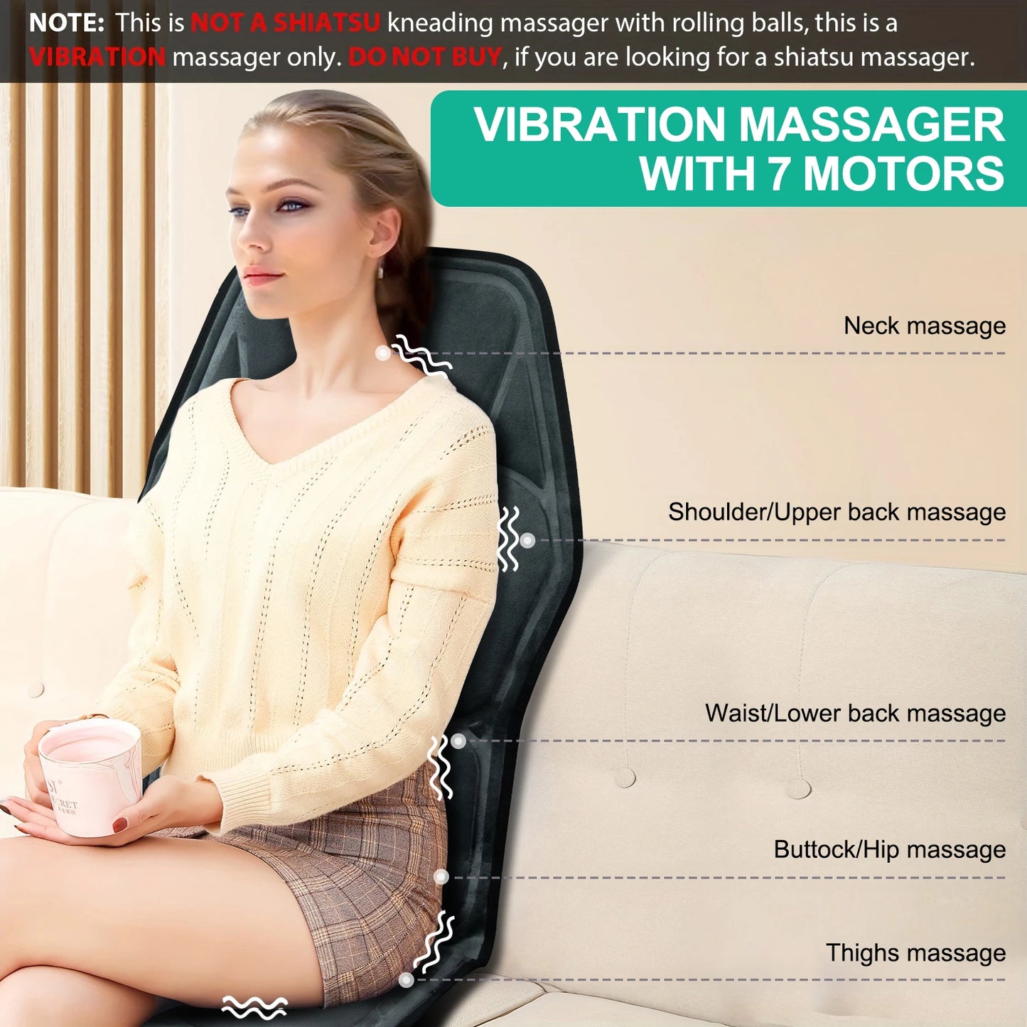 HOMEMASSA Vibration Back Massager Seat Cushion with Heat
