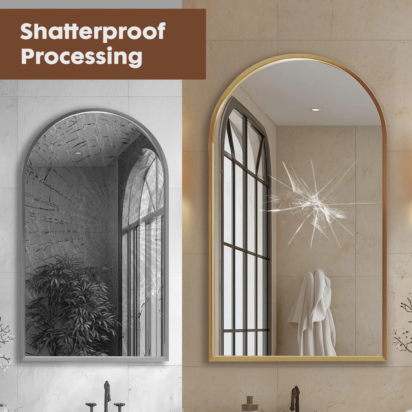 JHK Arched Metal Framed Mirror For Wall Bathroom Bedroom Entryway