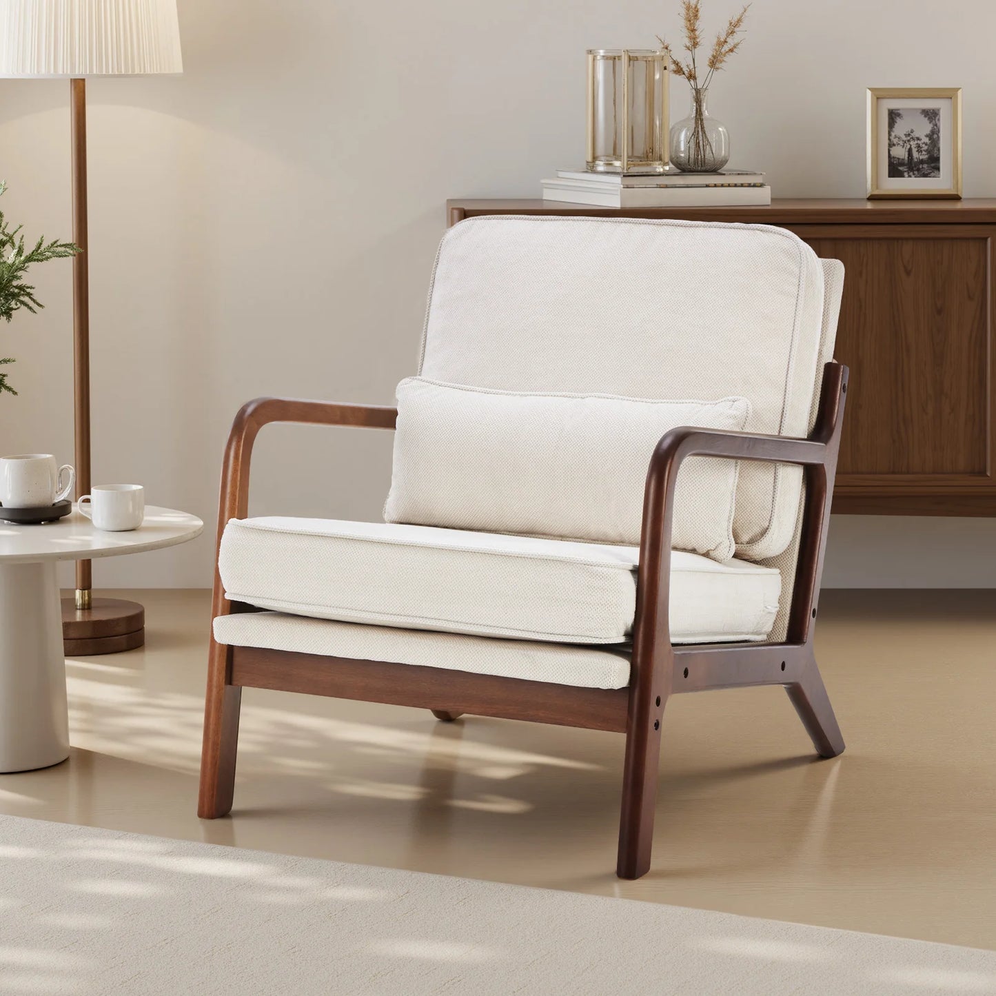 JHK Mid Century Modern Chair With Solid Wood Frame Arms