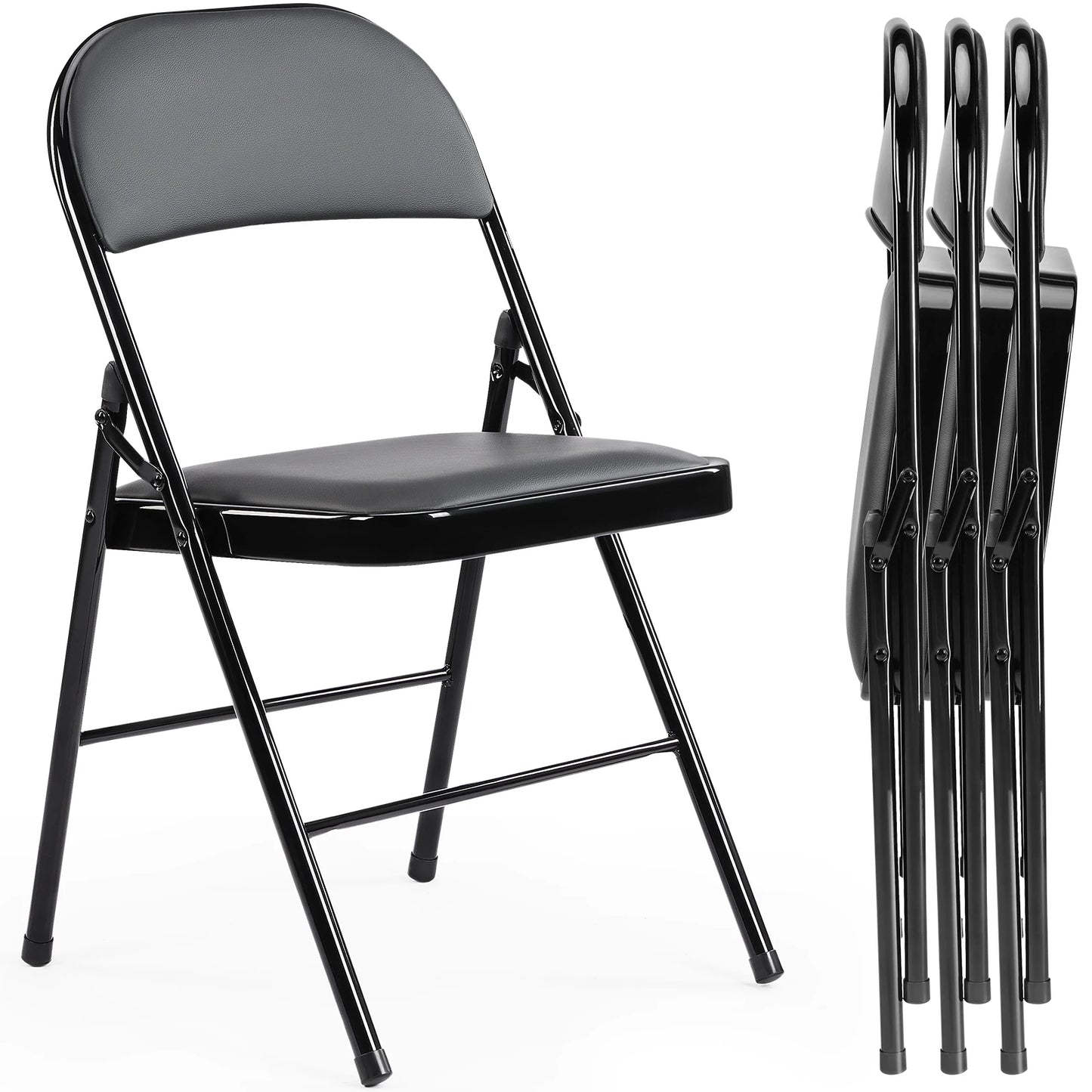 JHK Leather Padded Folding Chair 4 Pack Sturdy Metal Frame