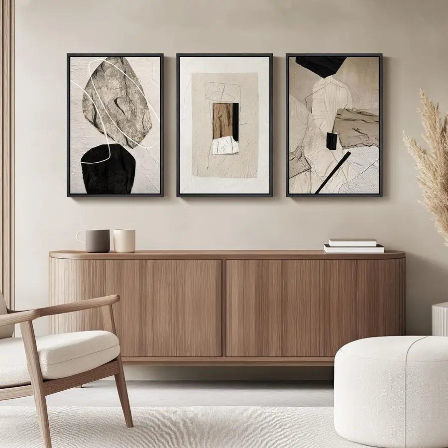 Neutral Abstract Wall Art Set of 3 Modern Canvas Prints
