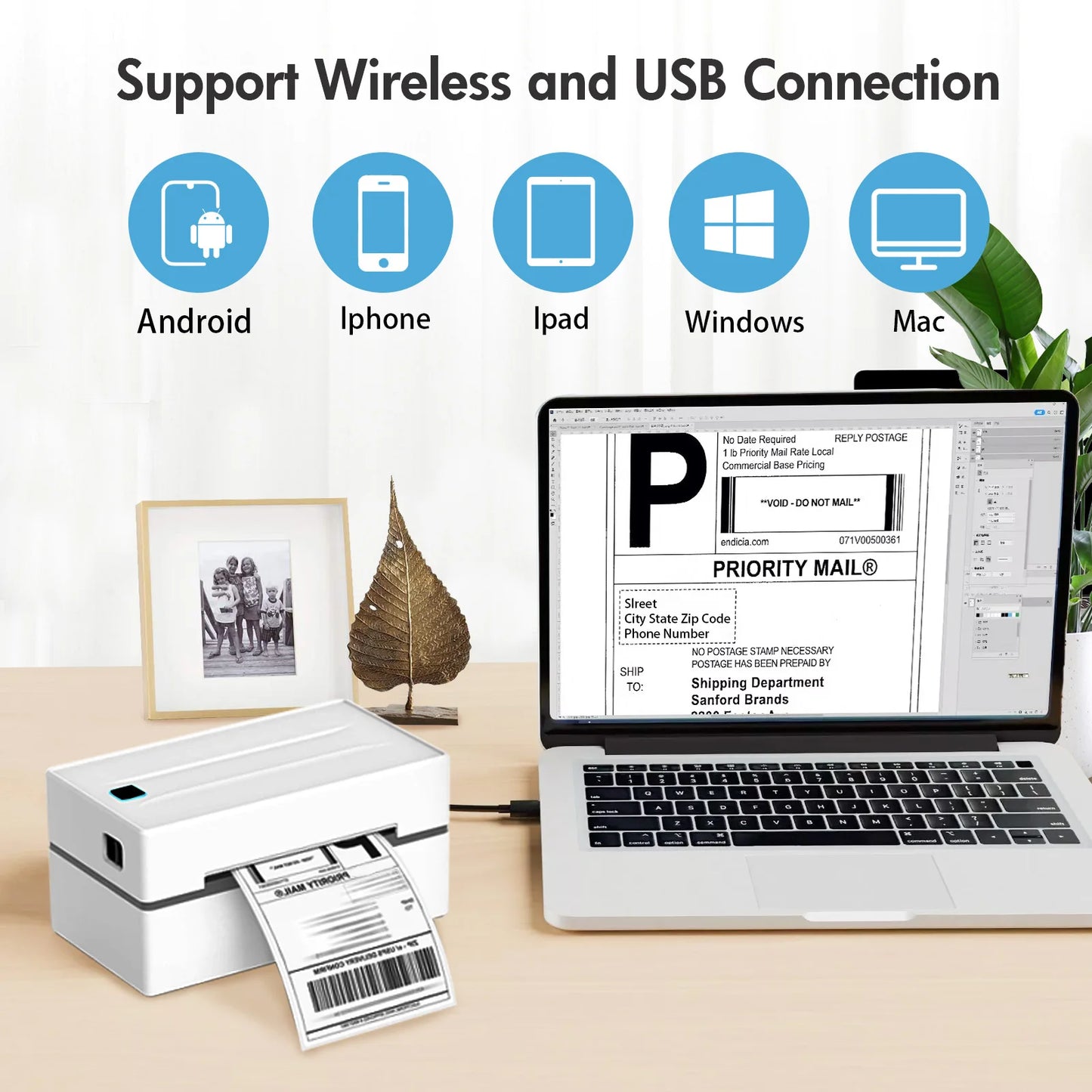 TakeYou No Ink Thermal Label Printer Portable 203DPI Bluetooth USB