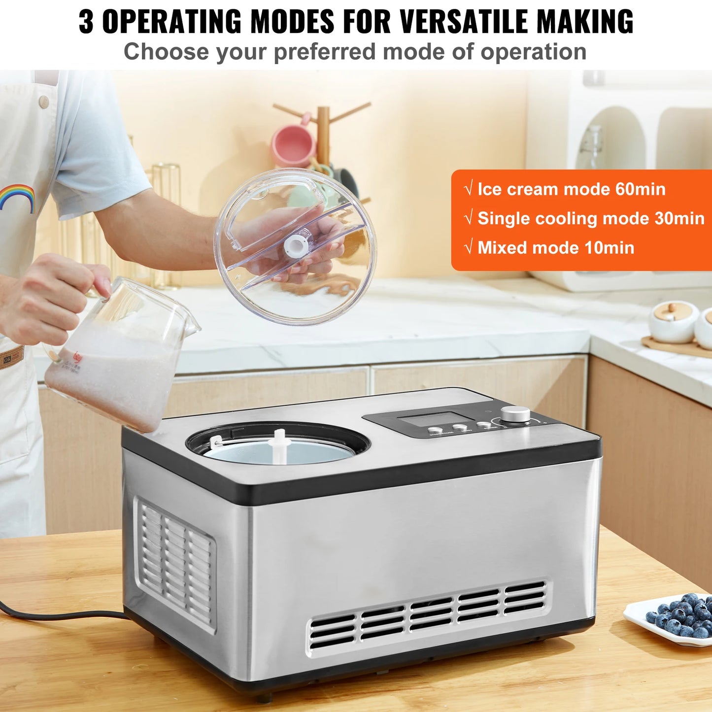 SucceBuy Automatic Ice Cream Maker With Built-In Compressor